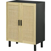 HOMCOM Buffet haut meuble de rangement design bohème double portes avec 3 étagères en cannage - 73 x 41 x 102 cm