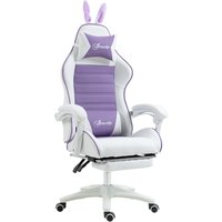 Vinsetto Gaming Stuhl Ergonomischer Gamer Stuhl mit Lendenwirbelstütze, Fußstütze, Gaming Sessel mit Hasenohren, Kopfkissen, Bürostuhl mit Verstellbare Rückenlehne Liegefunktion Violett Aosom