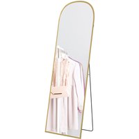 HOMCOM Miroir sur pied rectangulaire arrondi cadre en aluminium avec support pour entrée chambre dressing 50 x 161,5 cm doré