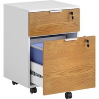 HOMCOM 2 Drawer Filing Cabinet w/ Lock & Wheels, Mobile File Cabinet w/ Adjustable Hanging Bars for A4 & Letter, Under Desk Office Cabinet Aosom UK