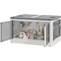HOMCOM Boîte de rangement pliable et empilable 99L en plastique avec couvercle et 4 roulettes, accès à 5 côtés, blanc