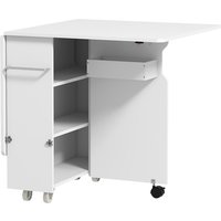 HOMCOM Klapptisch mit 3-stufigen Regalen, Aufbewahrungsbox und Rollen, klappbarer Tisch aus MDF, 130x80x76.5 cm, Weiß Aosom