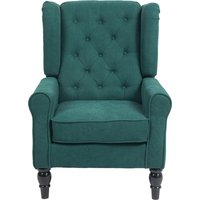 HOMCOM Fauteuil de salon capitonné avec assise large, pieds en bois, style classique, grand confort, 74 x 86 x 102 cm, vert