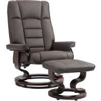 HOMCOM Fauteuil de relaxation inclinable avec repose-pied, pivotant, cadre en bois , revêtement synthétique marron