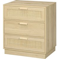 HOMCOM Commode design bohème en rotin avec 3 tiroirs, meuble de rangement pour le salon, le couloir, l'entrée, bois naturel