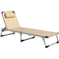 Outsunny Bain de soleil, chaise longue pliante avec appuie-tête, dossier inclinable, aluminium et textilène, beige