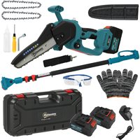 Outsunny Mini tronçonneuse à batterie 8 pouces 6000mAh 580W élagueuse sans fil pour branches et jardin perche télescopique bleu