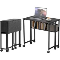 HOMCOM Klappbarer platzsparender Schreibtisch mit Flip-Top, Kleiner Schreibtisch mit Bremsrollen, Regal und Aufbewahrungstasche, Faltbarer Computertisch für Zuhause, Studium und Büro, 80x50x75 cm, Schwarz Aosom