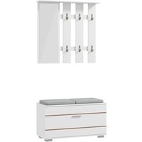 HOMCOM HOMCOM Set 4 in 1 Möbel für den Eingangsbereich mit Garderobe, Spiegel, Bank mit Kissen und Schuhschrank für 8 Paar Schuhe, Weiß Aosom