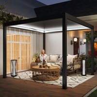 3 x 3 Electric Louvered Pergola LED Lights Aluminium Pergola Hardtop Gazebo Remote Adjustable Roof Drainage System Water UV Proof