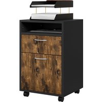 HOMCOM Rollcontainer fürs Büro mit offenem Regal und 2 Schubladen, Büromöbel aus Holz und Metall, 40x35x60 cm, Braun und Schwarz Aosom