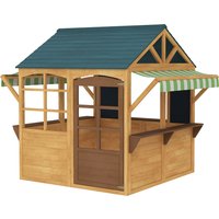 AIYAPLAY Cabane enfant extérieur pliable avec porte, fenêtres, stations de service, capes de pluie, tableaux noirs, jaune