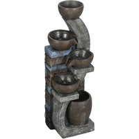 Outsunny Fontaine d'eau extérieure 5 niveaux fontaine de jardin lumières LED panneau solaire pompe en résine gris et marron