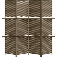 HOMCOM 4-Panel Room Dividers with Shelves, Wave Fibre Freestanding Folding Privacy Screen Panels, Partition Wall Divider Brown Aosom UK