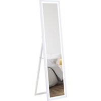 HOMCOM Grand miroir pleine longueur, miroir mural ou sur pied rectangulaire, 40 x 160 cm avec éclairage LED 3 couleurs, blanc