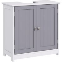 kleankin Vanity Vault: Under-Sink Storage Solution with Adjustable Shelf, Handles, and Drain Hole, White & Grey Aosom UK