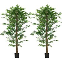 HOMCOM Lot de 2 plantes artificielles ficus hauteur 1,80 m tronc branches liane lichen feuilles grand réalisme pot inclus vert