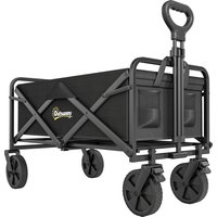 Pull Along Folding Wagon Cargo Trolley Telescopic Handle Portable Utility Cart Aosom UK