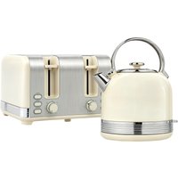 HOMCOM Polished Metal Kettle and Toaster Set - Cream