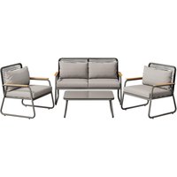 Ensemble de salon de jardin pour 4 personnes, avec canapé double, 2 canapés simples et 1 table basse, Gris
