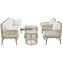 Ensemble de salon de jardin 6 pièces, Mobilier de jardin, Salon jardin, corde tissée à la main avec cadre en fer, Beige Aosom France