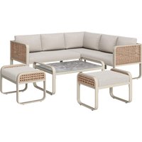 Ensemble de salon de jardin pour 6-7 personnes, mobilier de jardin en rotin avec cadre en fer galvanisé et pieds réglables, Beige Aosom France