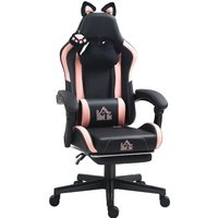 HOMCOM Cat Ear and Paw Reclining Office Chair, with Footrest - Black/Pink | Aosom Ireland