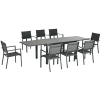 Outsunny Salon de jardin table extensible 135-270 cm en aluminium et textilène 6/10 personnes 8 chaises empilables gris Aosom France