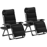 2 Sun Loungers Set Reclining Garden Chairs w Cushions Aosom UK