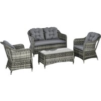 Outsunny 4 Pieces PE Rattan Wicker Sofa Set Outdoor Conservatory Furniture Lawn Patio Coffee Table w/ Cushion - Grey