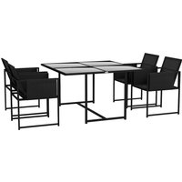 Outsunny 5 Piece Garden Dining Set with Breathable Mesh Seat, Adjustable Backrest, Tempered Glass Table Top for Patio, Black