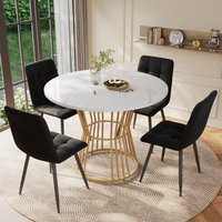 Modern Round Dining Table MDF Marble Pattern Top Sturdy Metal Frame Perfect Dining Working x 100W x cm Gold+White Aosom.UK