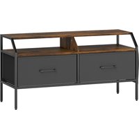 HOMCOM TV Stand Cabinet, TV Unit for 55-inch TVs with 2 Foldable Fabric Drawers, 5 Divided Side Pockets, Open Shelves, Console Table for Living Room, Bedroom, Entertainment Room, Rustic Brown