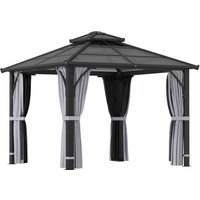 3 x 3 Hardtop Gazebo Canopy Roof Garden Gazebo Permanent Pavilion Mosquito Netting Curtains Patio Deck Dark Grey