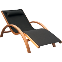 Outsunny Transat Chaise Longue Bain de soleil Design Style Tropical Bois Massif Naturel Coloris Noir