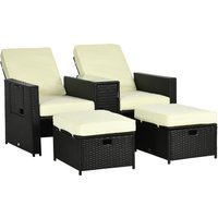 5PC PE Rattan Sun Lounger Outdoor Wicker 5 level Adjustable Recliner Sofa Bed Storage Side Table Footstools Patio Garden