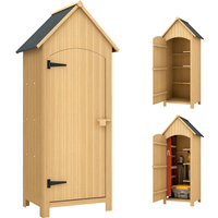 Outsunny Abri de Jardin en Bois Sapin pré-huilé - Remise à Outils avec 3 Étagères, Porte Loquet, Toit Pente en Bitumé dim. 77x54x179 cm Aosom France