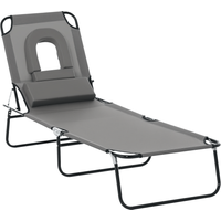 Outsunny Bain de soleil pliable transat inclinable 4 positions chaise longue de lecture 3 coussins fournis gris foncé