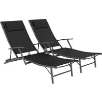 Set 2 Folding Sun Loungers Garden Adjustable Outdoor Chaise Lounge Chairs Armrests Pillows Sunbed Recliners