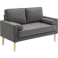 HOMCOM Canapé 2 places banquette moderne en velours 127 cm avec coussins épais, 2 oreillers et assise capitonnée, gris