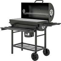 Outsunny Barbecue charbon de bois avec tablette avant pliable, avec grille de cuisson, 2 roues, 114 x 65 x 95 cm, noir