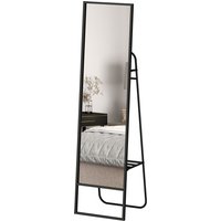 HOMCOM Miroir sur pied 148,5 x 40 cm rectangulaire avec étagère arrière, 2 crochets et cadre en métal, noir