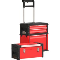 HOMCOM Lot de 3 boîtes à outils sur roulettes empilables et modulaires en acier avec plateau, poignées et serrure, rouge