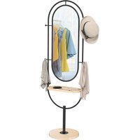 HOMCOM Miroir sur pied ovale avec plateau en bois, 4 crochets et cadre en métal, 50 x 40 x 175,5 cm, noir