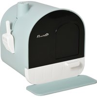 PawHut Hooded Cat Litter Box, Enclosed Kitten Litter Tray with Scoop, Filter & Flap Door, 43x44x47 cm, Green Aosom UK