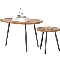 HOMCOM Set von 2 stapelbaren Beistelltischen Nesttische Couchtische Modernes Design mit Metallgestell für Wohnzimmer Schlafzimmer Büro 80x55x49 cm und Ø40x39 cm Holzoptik und Schwarz Aosom