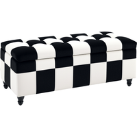 HOMCOM Ottoman Storage Box Storage Rubberwood Frame Long Ottoman Storge Velvet Storage Ottoman 114 x 47 x 47cm, White and Black Aosom UK