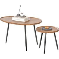 HOMCOM Lot de 2 tables basses gigognes, table d'appoint empilable, pieds en métal, pour salon, chambre, bureau, bois de noyer