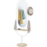 HOMCOM Miroir sur Pied Entier 175,5x50 cm avec Plateau en Bois 4 Crochets et Cadre en Métal pour Salon Chambre Blanc
