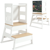 AIYAPLAY Scala Montessori per Bambini con Lavagna e Ringhiera, struttura trapezoidale in Legno, 55x52.5x87.5 cm, Bianco e color Legno Aosom Italy